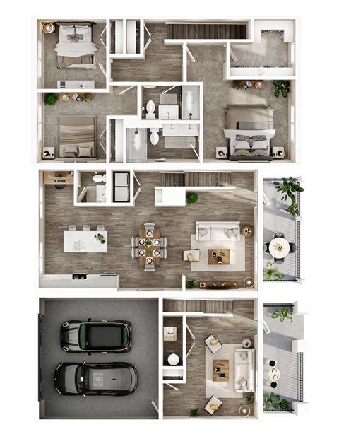 Floor plan for 3 beds, 2.5 baths, 2187 sqft